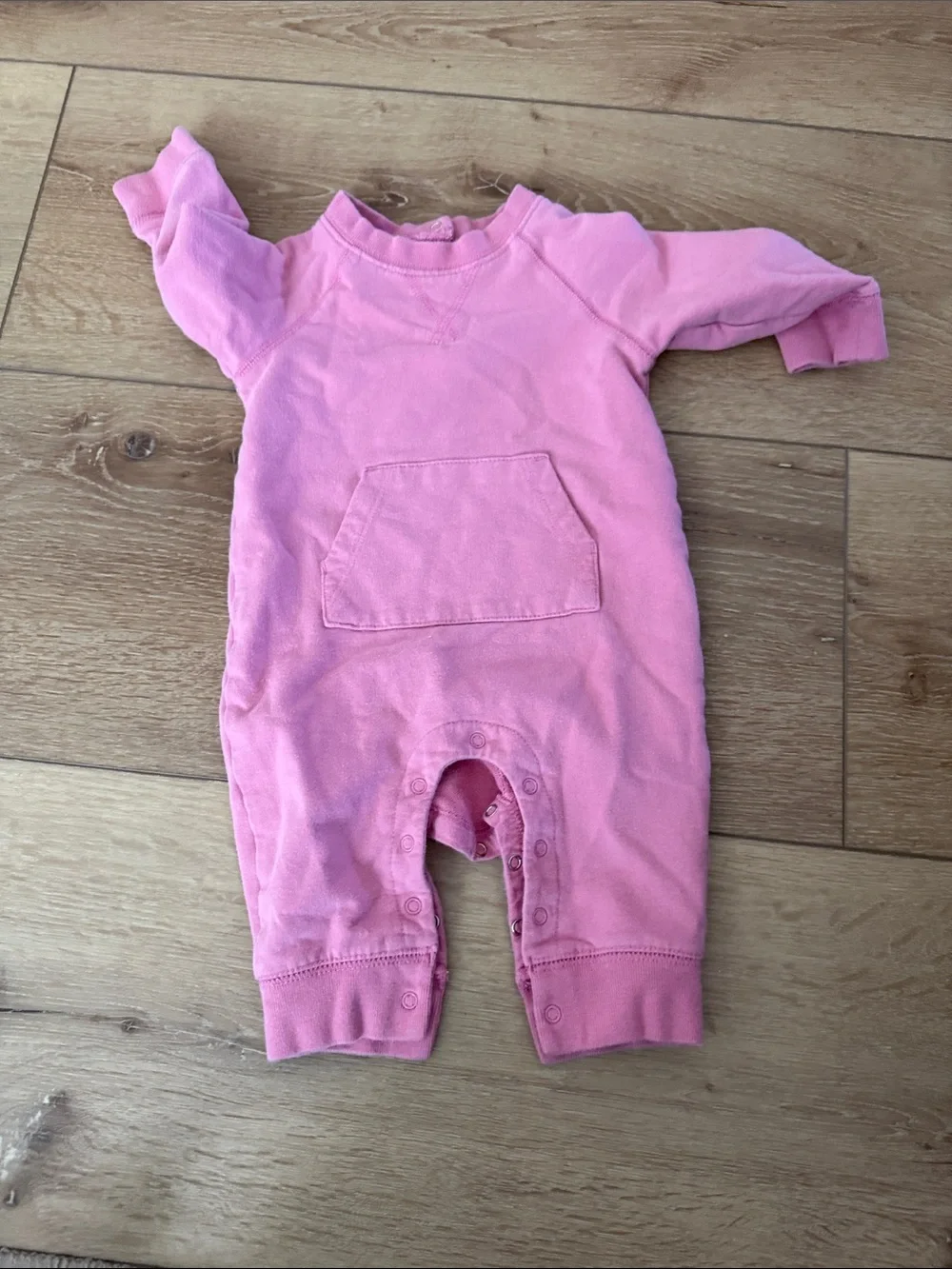 Primary Pink Long-Sleeve Baby Footie with Front Pocket